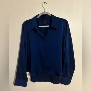 Navy Blue Satin Women's Top